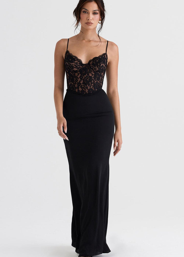 Liliana | Dames Kanten Korset Mermaid Maxi Jurk met Spaghettibandjes