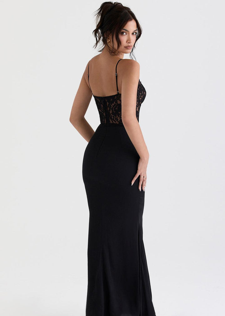 Liliana | Dames Kanten Korset Mermaid Maxi Jurk met Spaghettibandjes