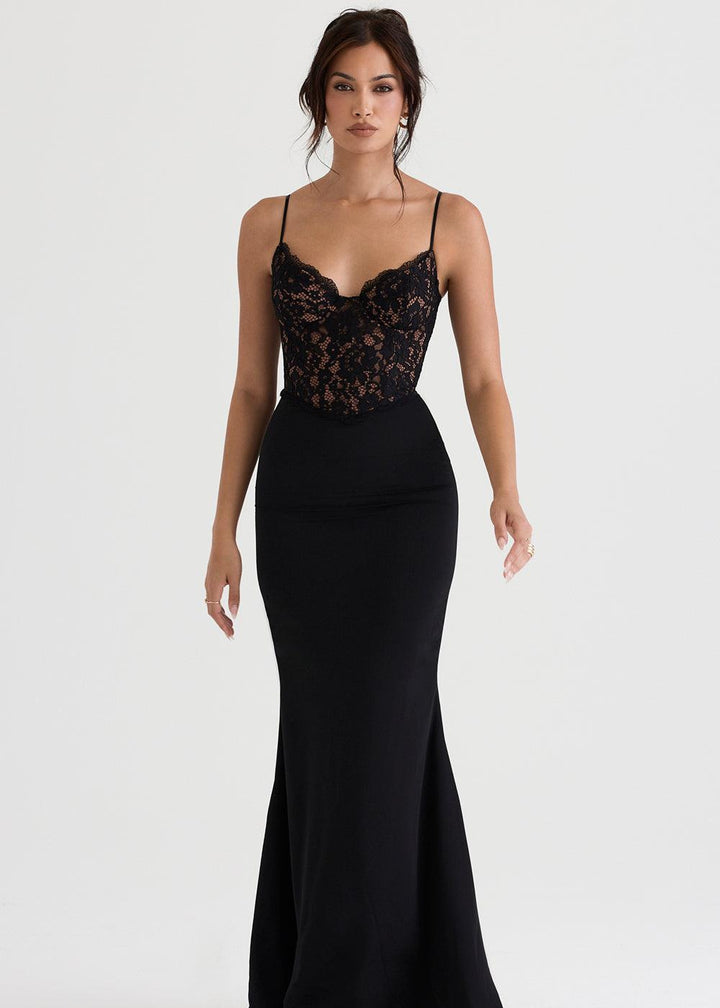 Liliana | Dames Kanten Korset Mermaid Maxi Jurk met Spaghettibandjes