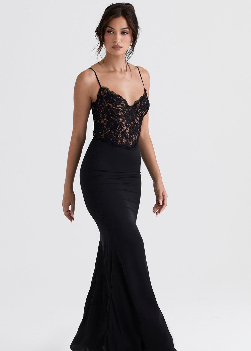 Liliana | Dames Kanten Korset Mermaid Maxi Jurk met Spaghettibandjes