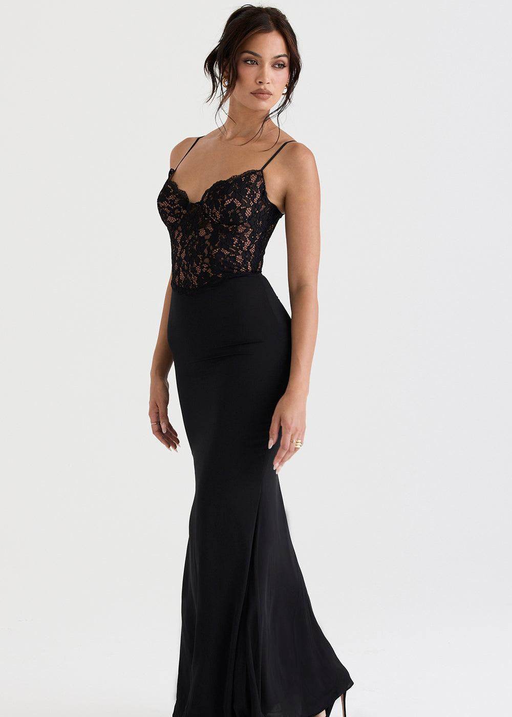 Liliana | Dames Kanten Korset Mermaid Maxi Jurk met Spaghettibandjes
