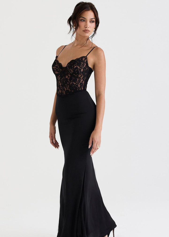 Liliana | Dames Kanten Korset Mermaid Maxi Jurk met Spaghettibandjes