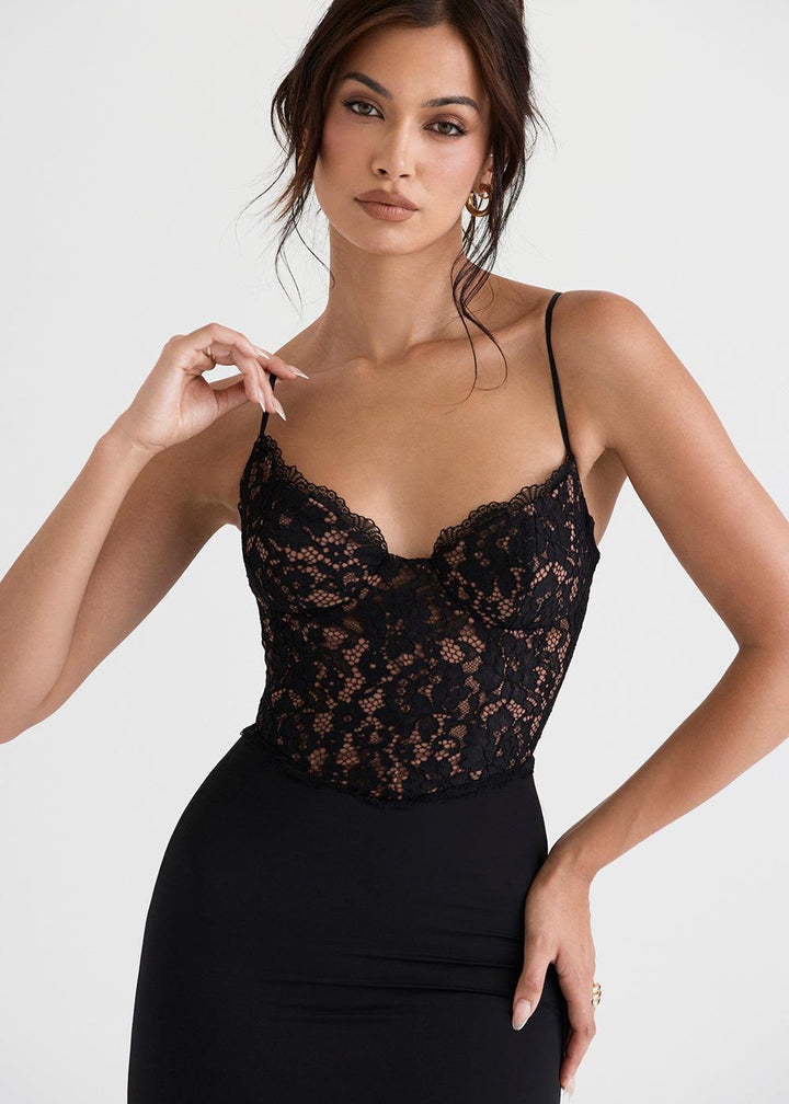 Liliana | Dames Kanten Korset Mermaid Maxi Jurk met Spaghettibandjes