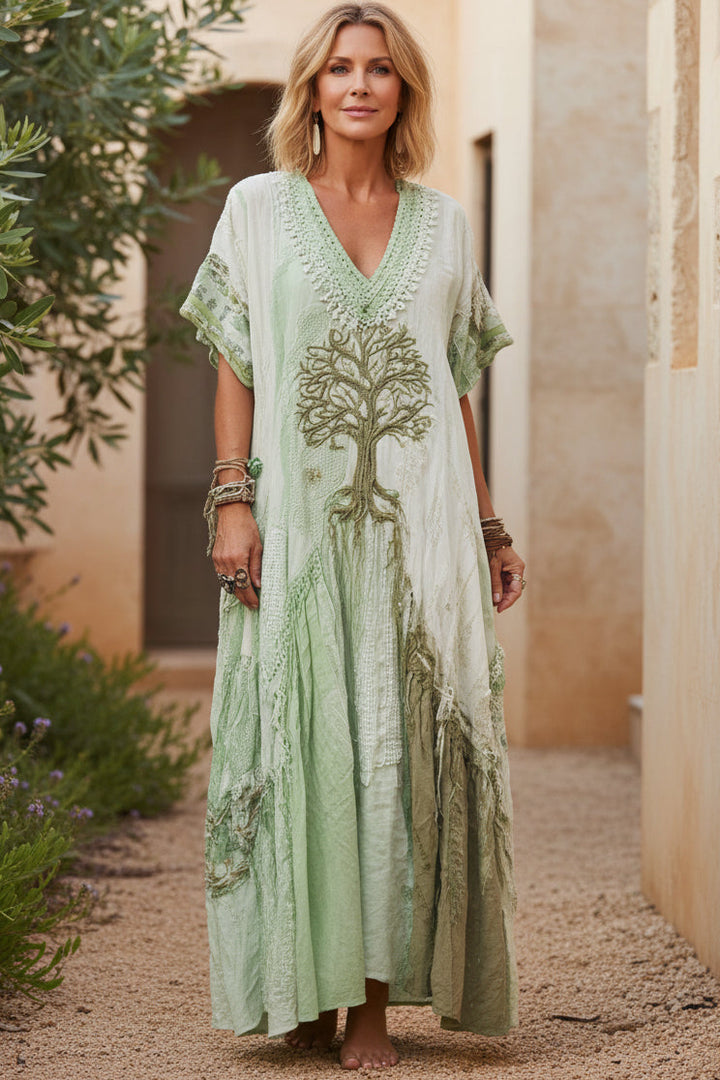 Elisabeth | Dames Boho Maxi Jurk met Borduursel