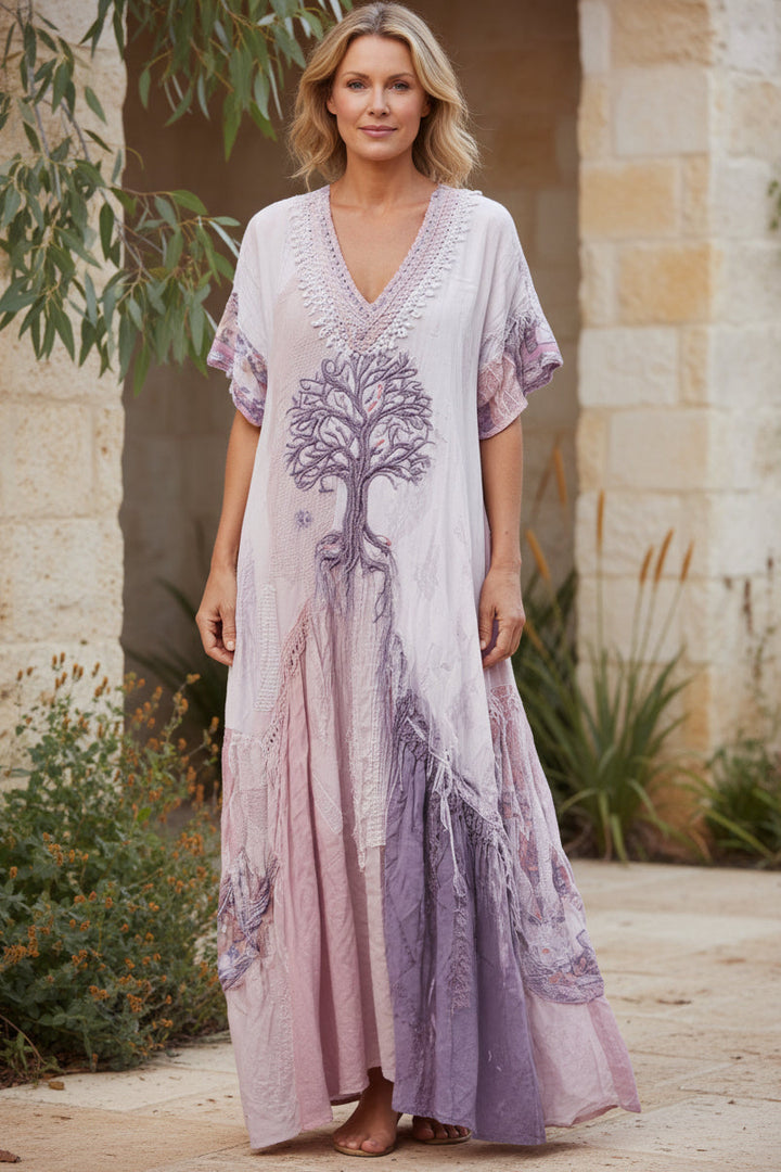 Elisabeth | Dames Boho Maxi Jurk met Borduursel
