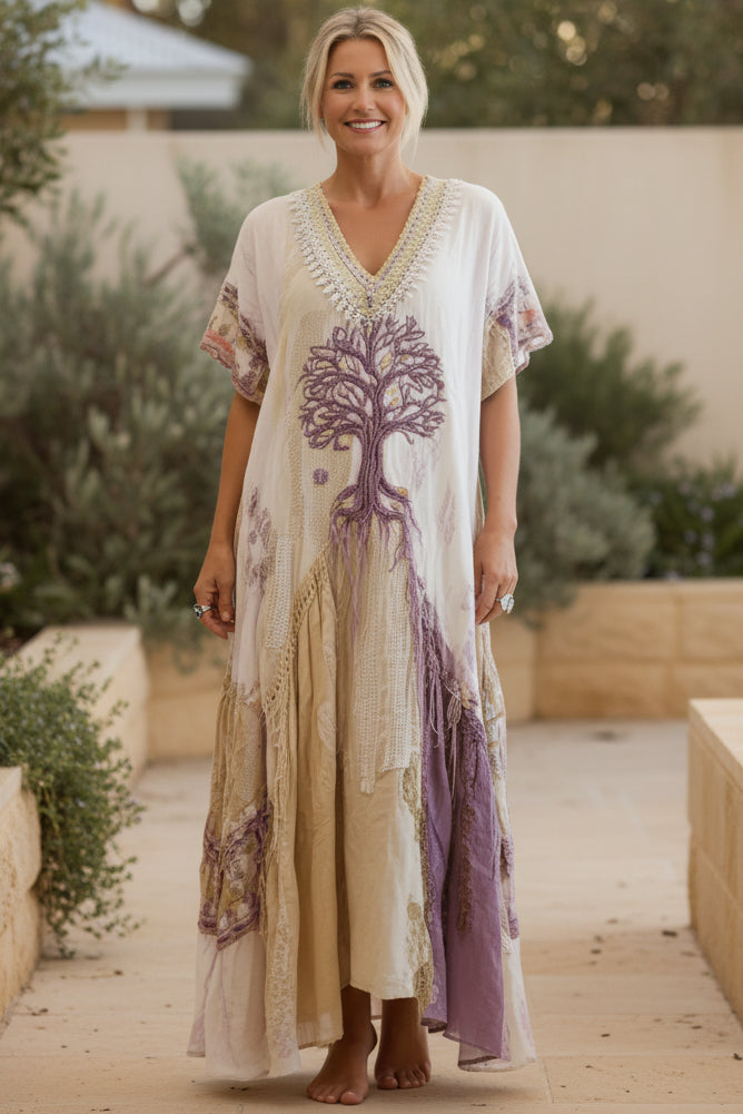Elisabeth | Dames Boho Maxi Jurk met Borduursel