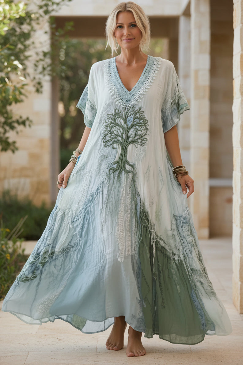 Elisabeth | Dames Boho Maxi Jurk met Borduursel