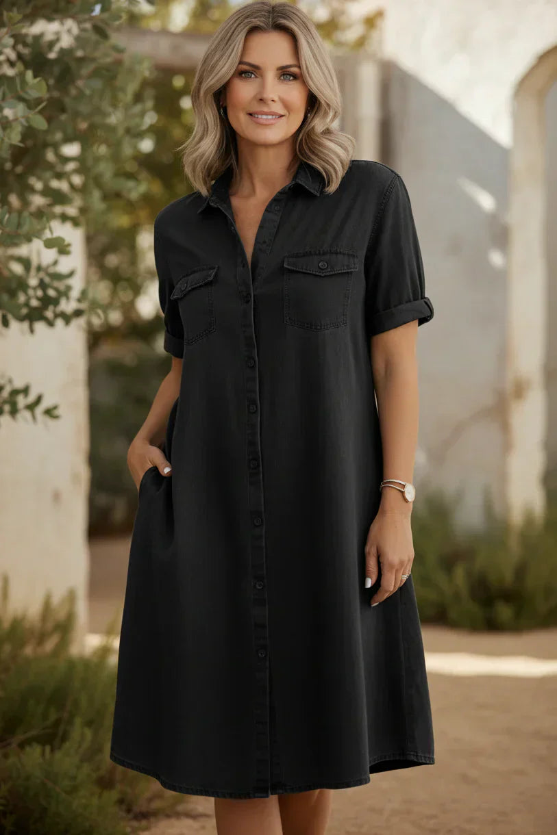 Joanna | Dames Jurk met Korte Mouwen in Vintage Stijl