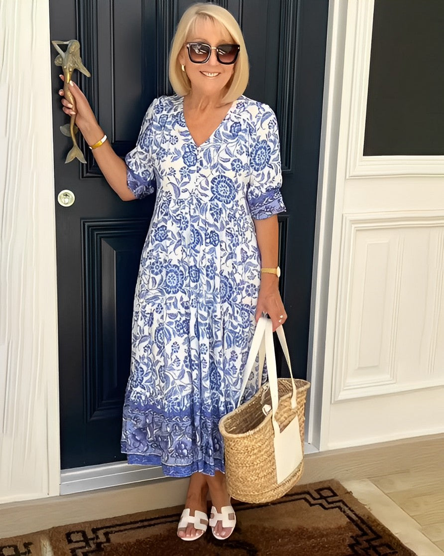 Keisha | Dames Maxi Jurk met V-hals en Bloemenprint