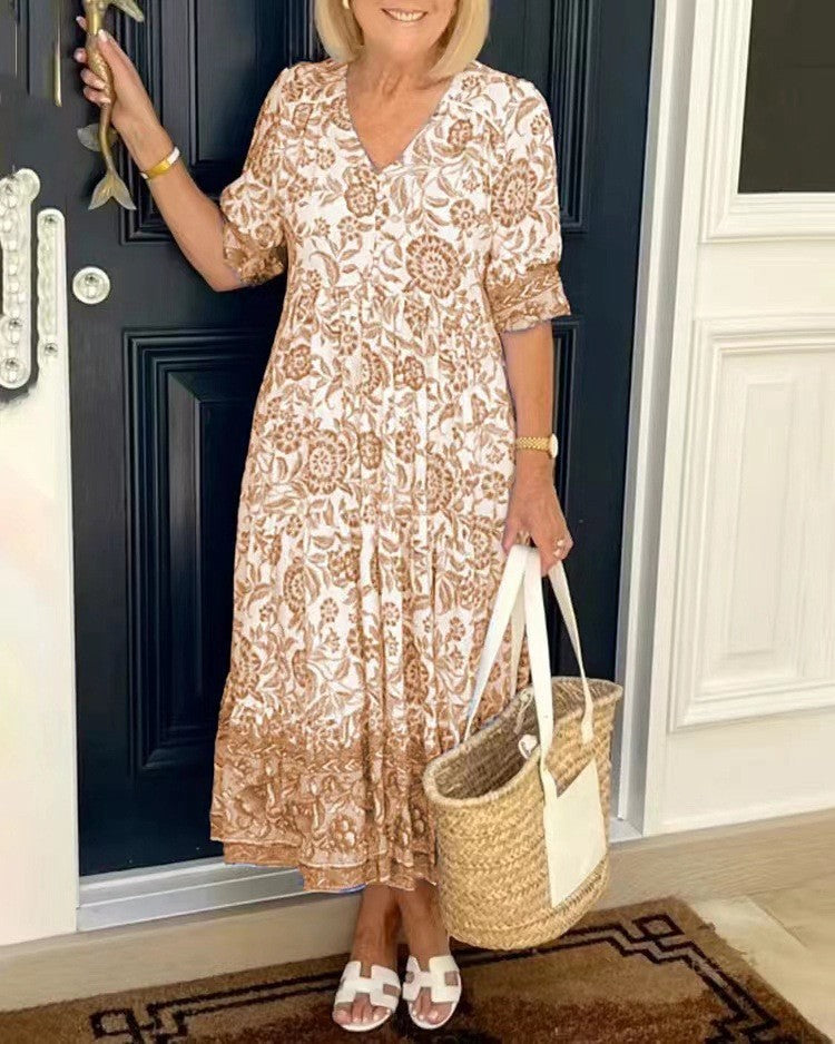 Keisha | Dames Maxi Jurk met V-hals en Bloemenprint