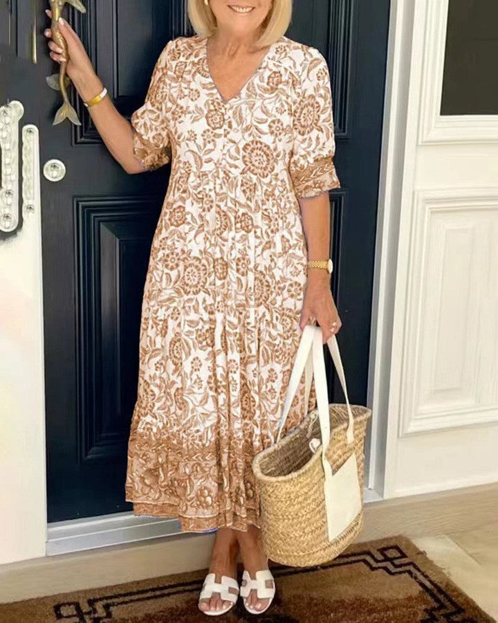 Keisha | Dames Maxi Jurk met V-hals en Bloemenprint