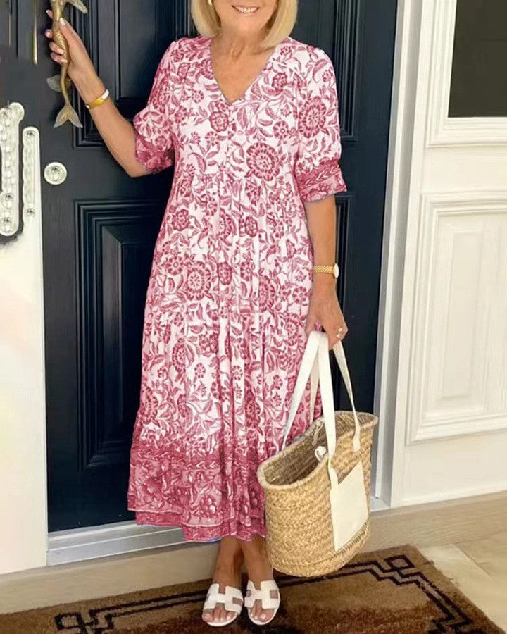 Keisha | Dames Maxi Jurk met V-hals en Bloemenprint