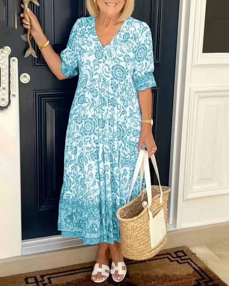 Keisha | Dames Maxi Jurk met V-hals en Bloemenprint