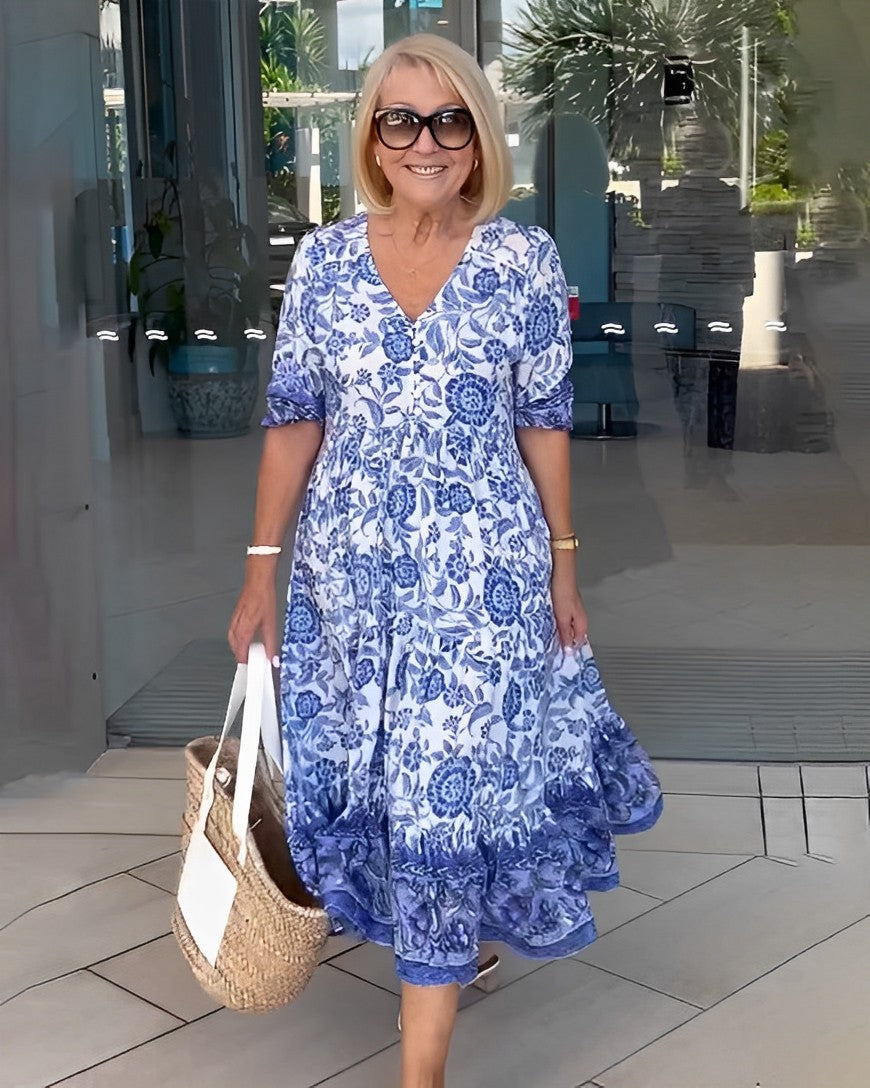 Keisha | Dames Maxi Jurk met V-hals en Bloemenprint