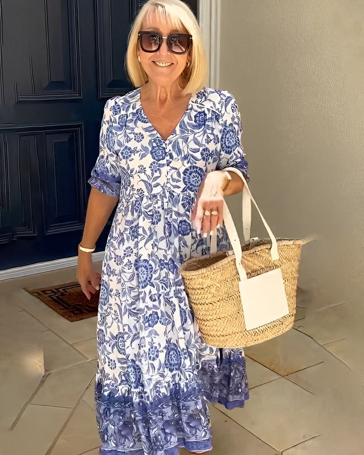 Keisha | Dames Maxi Jurk met V-hals en Bloemenprint