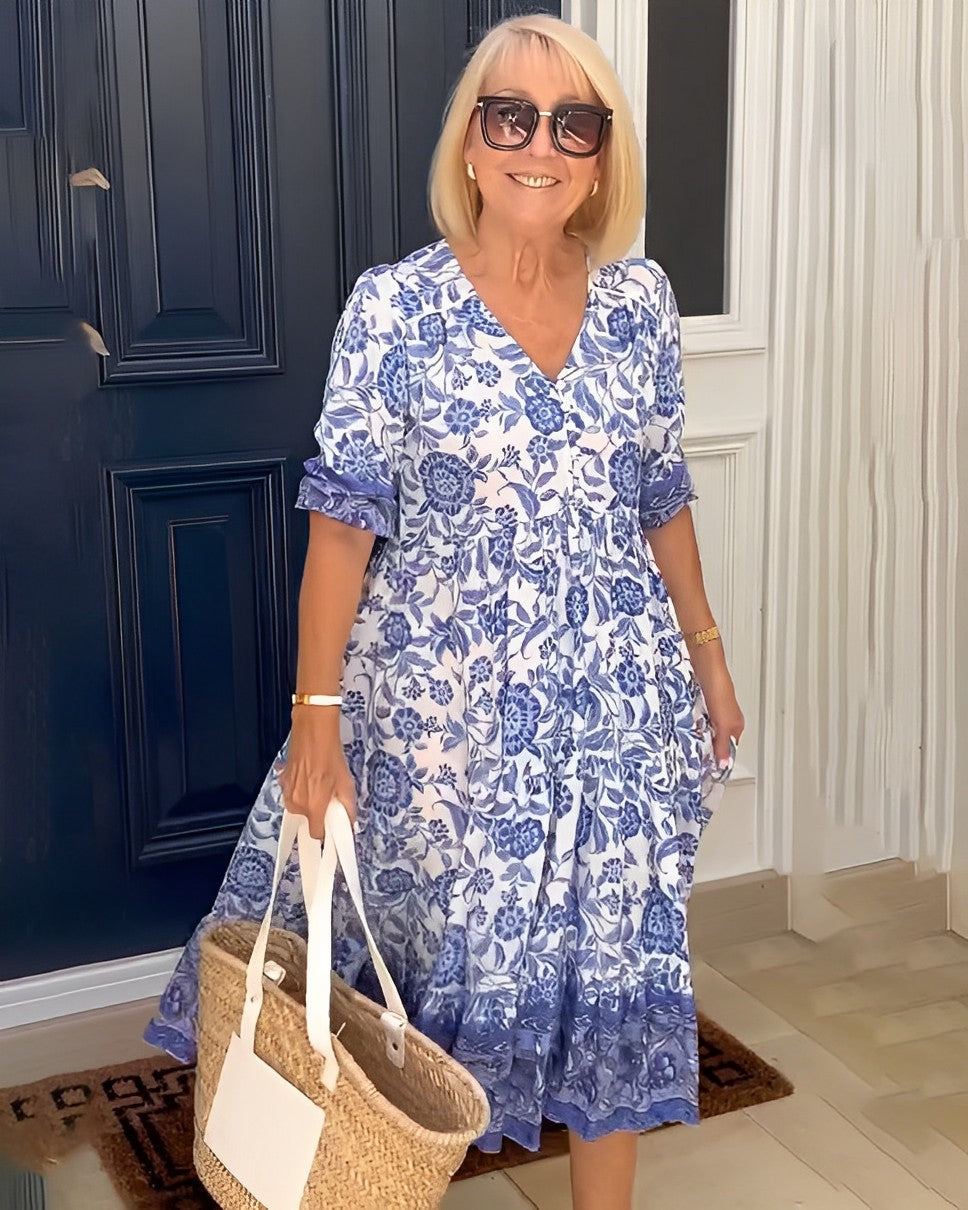 Keisha | Dames Maxi Jurk met V-hals en Bloemenprint