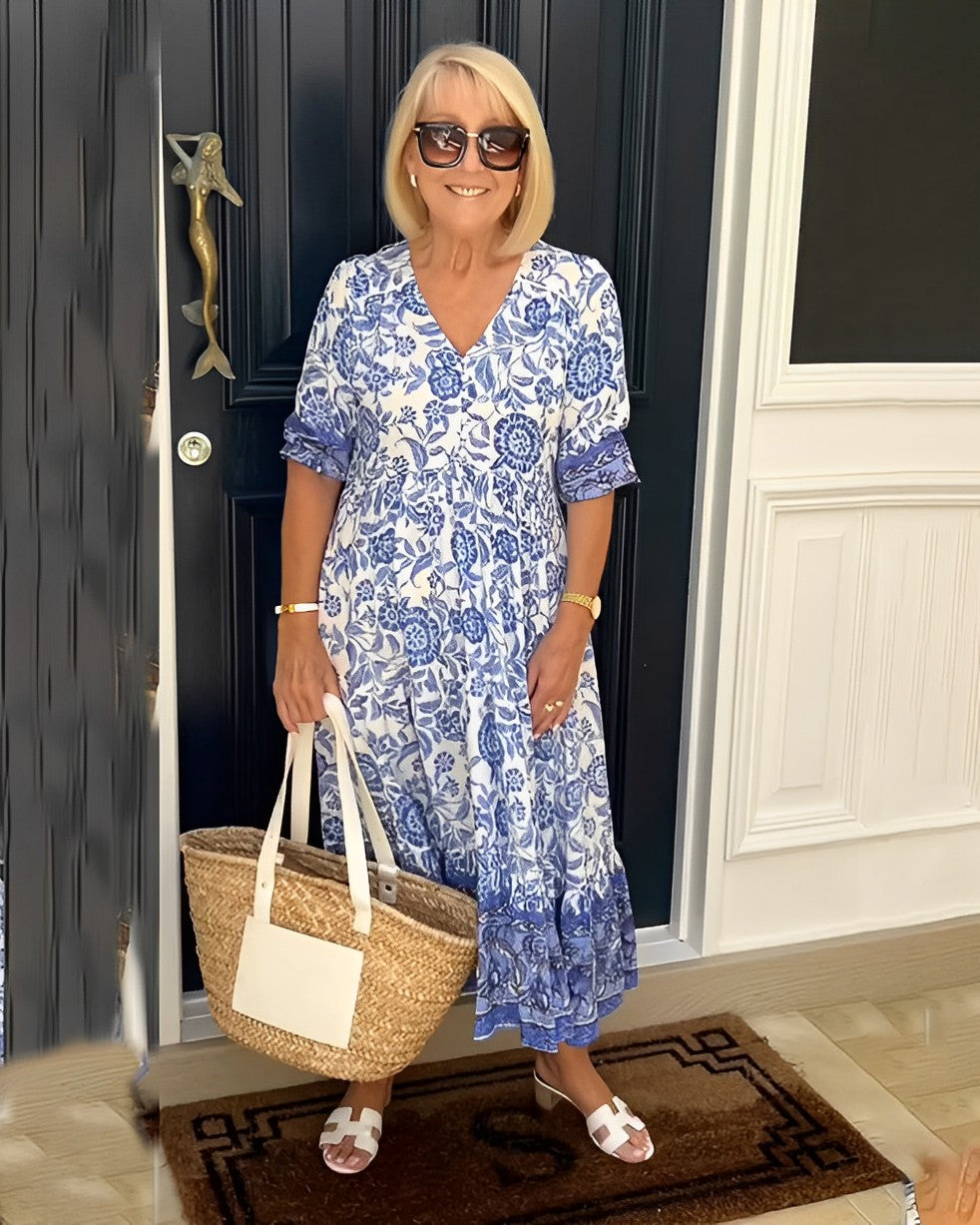 Keisha | Dames Maxi Jurk met V-hals en Bloemenprint