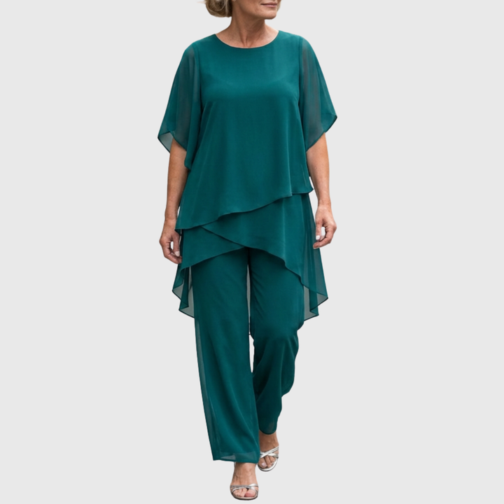 Linda | Dames Set met Gedrapeerde Top en Palazzo Broek