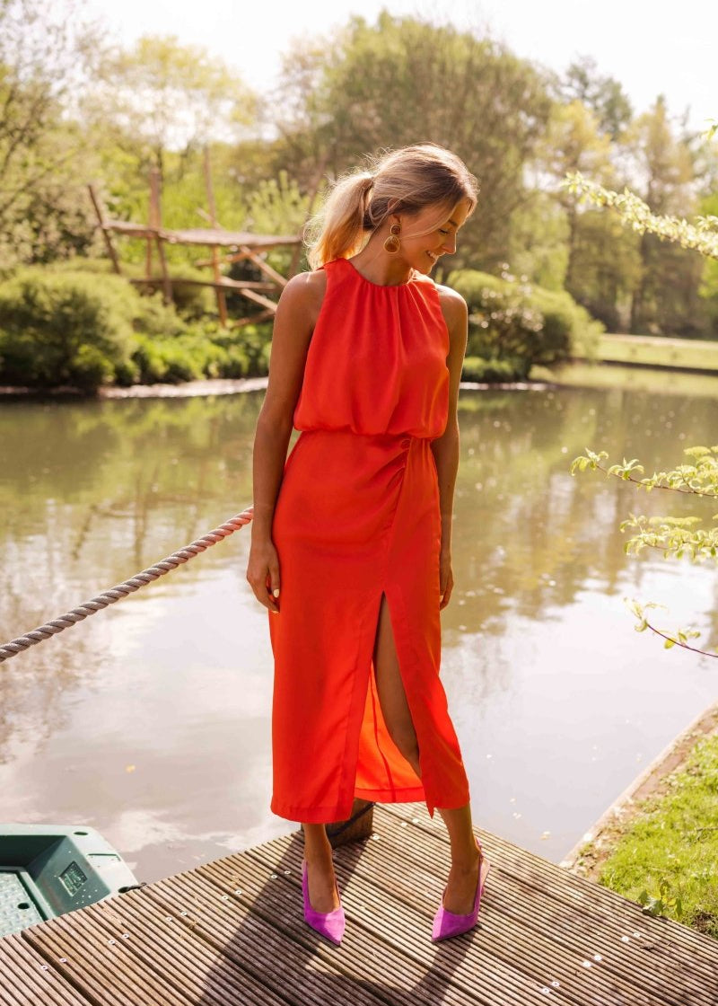 Annabelle | Dames Bruiloftsgast One Shoulder Midi Jurk met Split