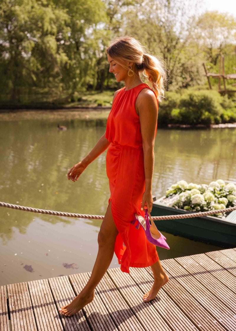 Annabelle | Dames Bruiloftsgast One Shoulder Midi Jurk met Split