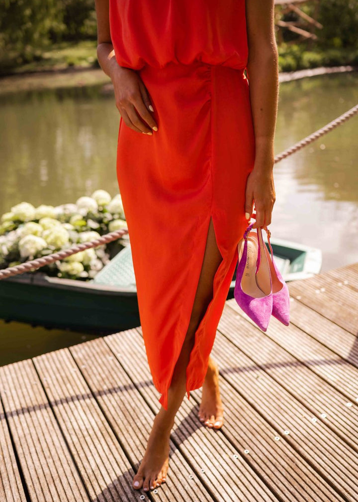 Annabelle | Dames Bruiloftsgast One Shoulder Midi Jurk met Split