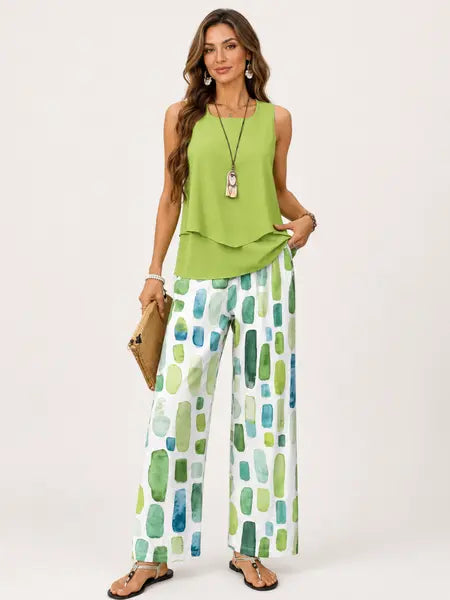 Lizzy | Dames Ensemble met Mouwloze Top en Wijde Broek