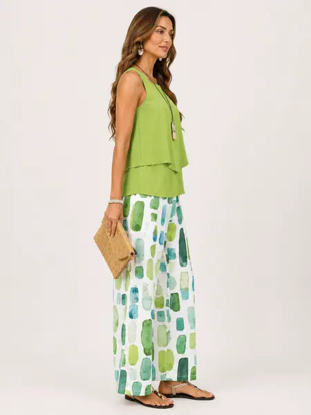 Lizzy | Dames Ensemble met Mouwloze Top en Wijde Broek