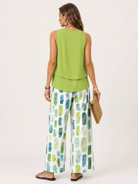 Lizzy | Dames Ensemble met Mouwloze Top en Wijde Broek