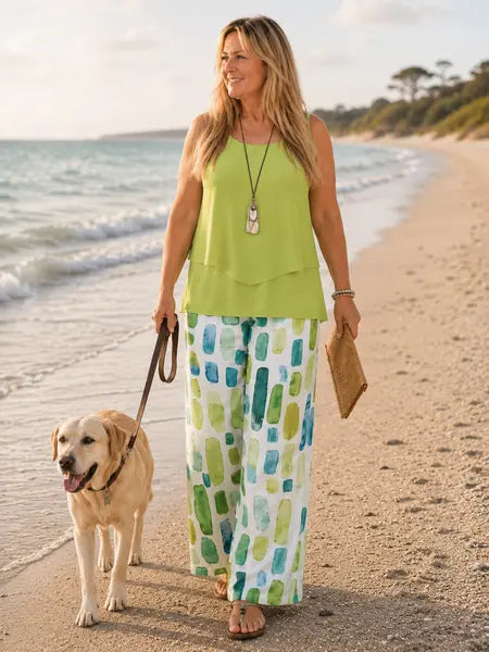 Lizzy | Dames Ensemble met Mouwloze Top en Wijde Broek