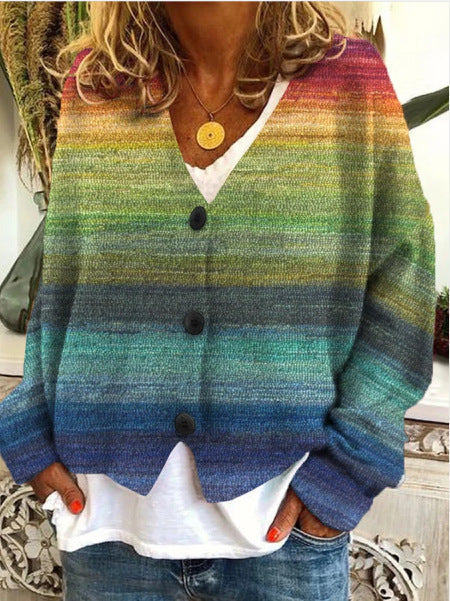Loes | Gebreid Vest met Boho Print en V-Hals voor Dames