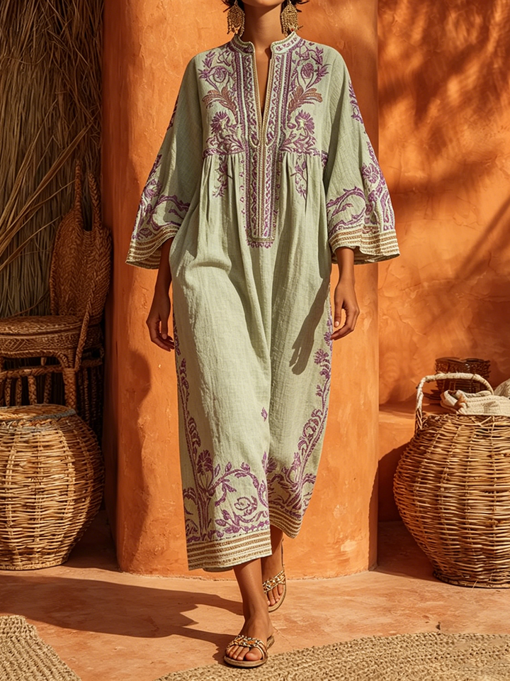 Elena Geborduurde Maxi Jurk