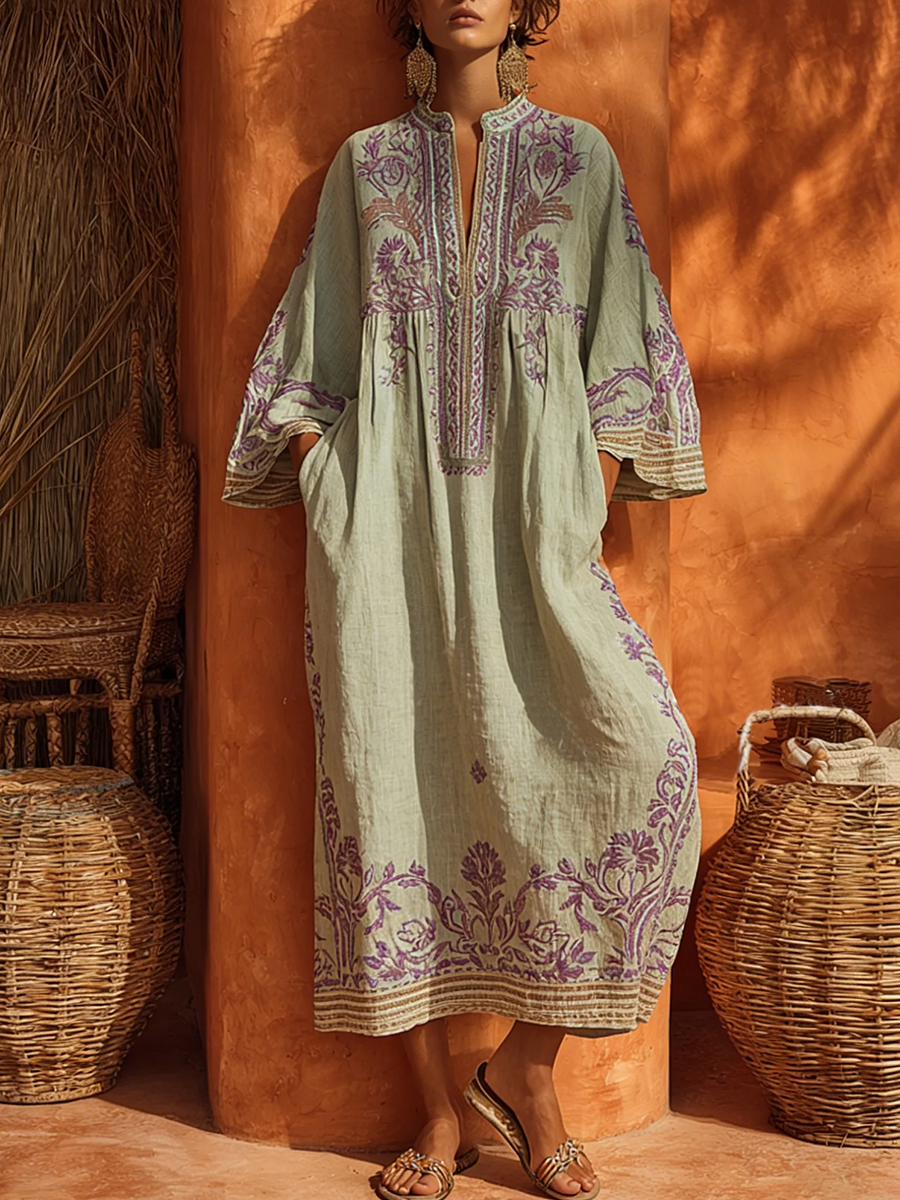 Elena Geborduurde Maxi Jurk