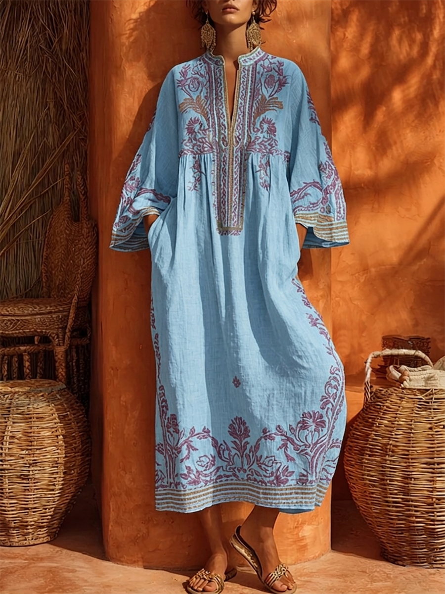 Elena Geborduurde Maxi Jurk