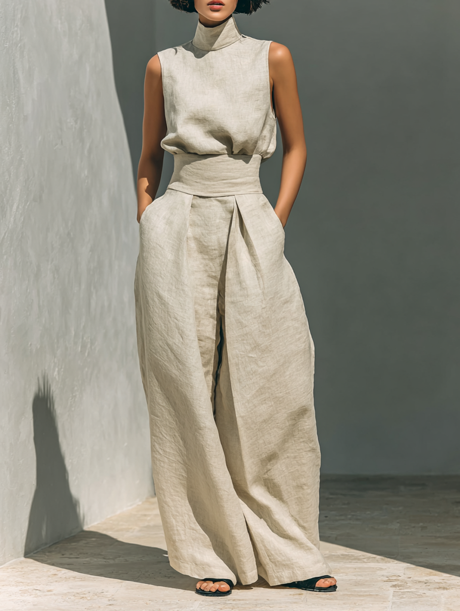 Tina | Dames Minimalistische Set met Wijde Broek