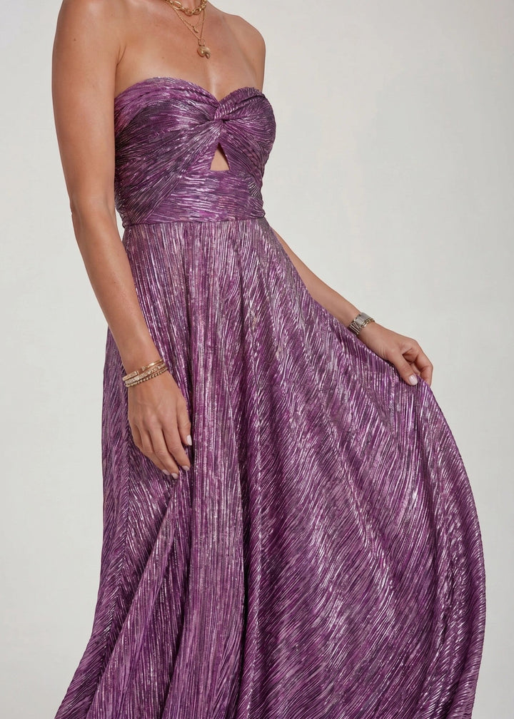 Sophie | Dames Strapless Geplooide Bruiloftsgast Maxi Jurk met Gedraaide Voorkant