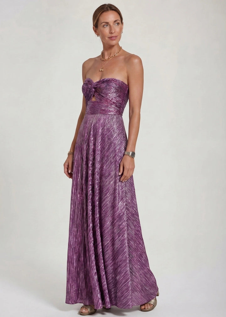 Sophie | Dames Strapless Geplooide Bruiloftsgast Maxi Jurk met Gedraaide Voorkant