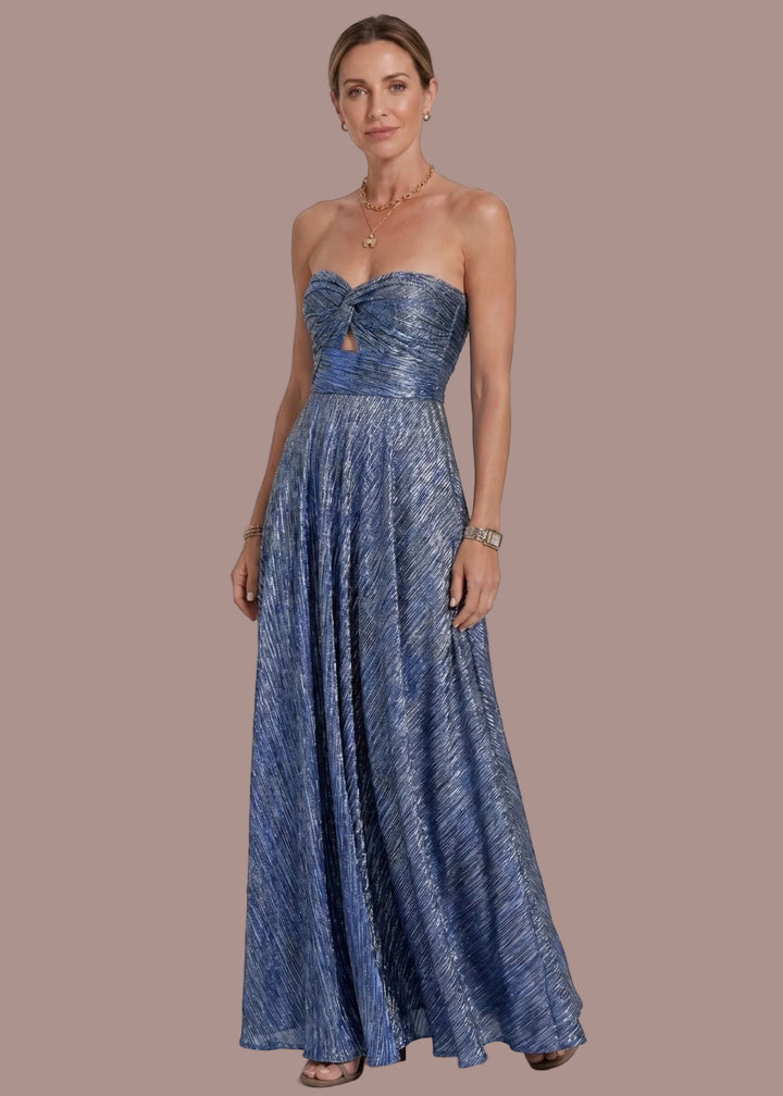 Sophie | Dames Strapless Geplooide Bruiloftsgast Maxi Jurk met Gedraaide Voorkant