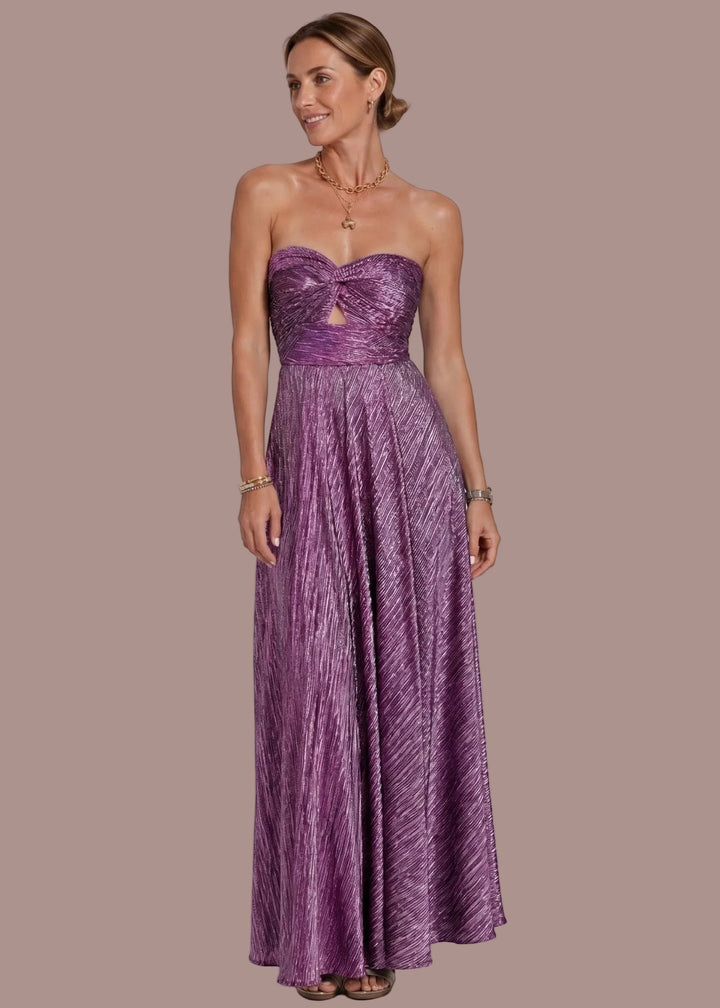 Sophie | Dames Strapless Geplooide Bruiloftsgast Maxi Jurk met Gedraaide Voorkant